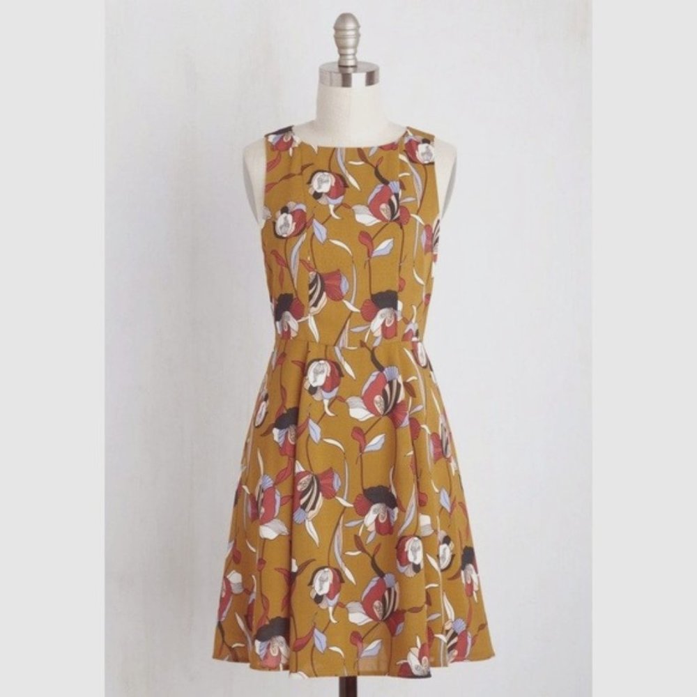 Fun 2 Fun Positive Painter Mustard Floral Dress